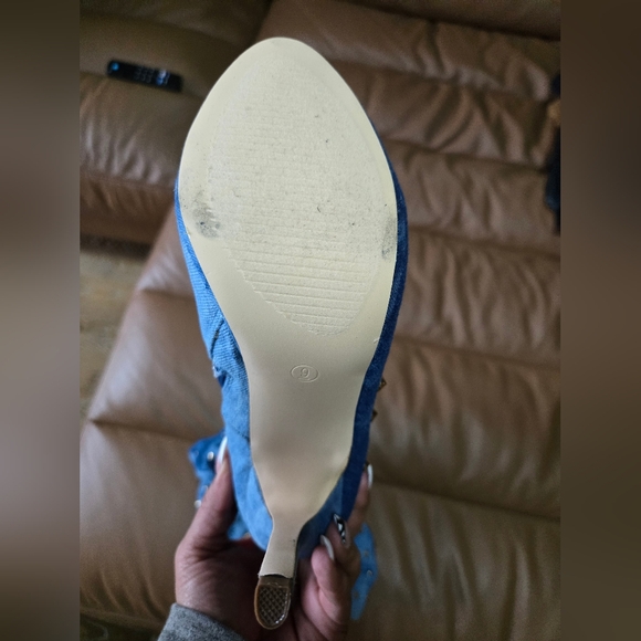 Denim over the knee high boots w/ gold studs - Picture 4 of 4